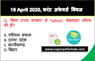 Daily Current Affairs Quiz in Hindi 19 April 2020 Daily Current Affairs Quiz in Hindi 19 April 2020