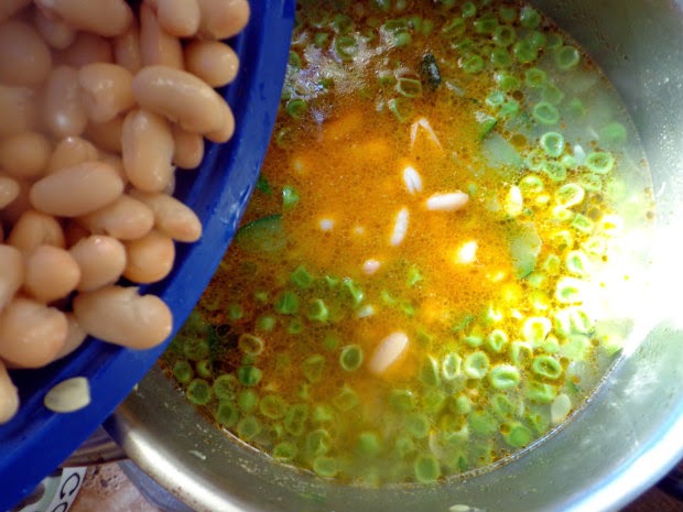 add cannellini beans and the pesto