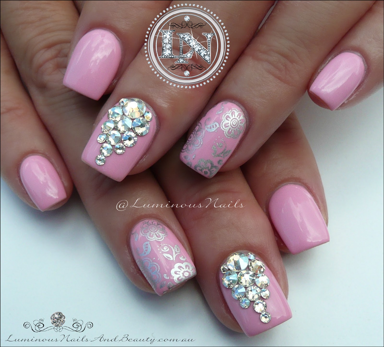 Luminous Nails Pink Marshmallow Cuties... Acrylic & Gel Nails with Bling