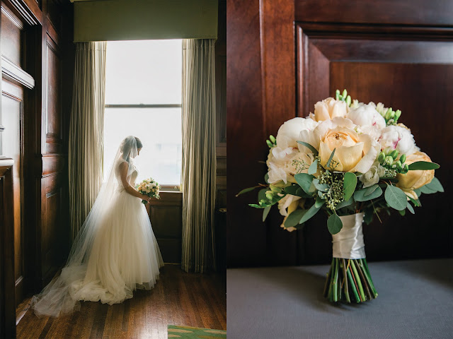 Baltimore bride with white and gold rose bridal bouquet