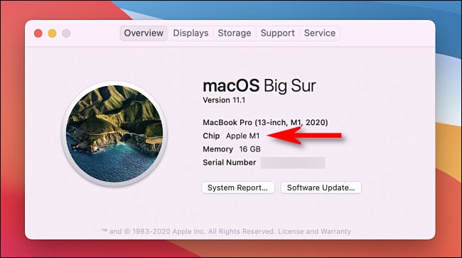 في نافذة "About This Mac" ، سترى GPU مدرجًا ضمن "Chip" في Apple Silicon Mac.