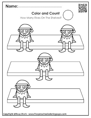 Free winter and christmas activity for kids, color and count the elves on the shelf , learn numbers from 1 to 10