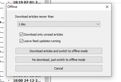 Travailler hors ligne Feedreader