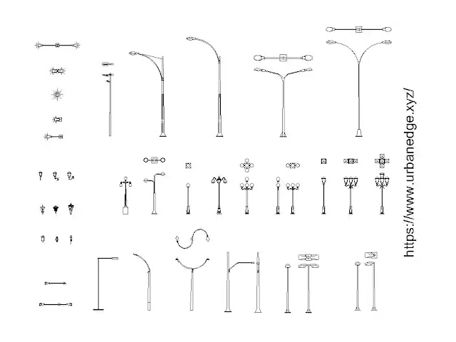 Street and outdoor lights cad blocks download, 50+ Street & Garden Lamp cad blocks