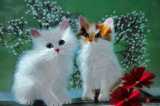 Tranh thêu hai mặt - Hai con mèo con