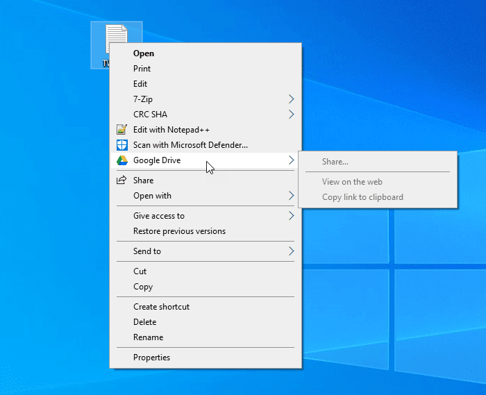 Supprimer ou ajouter Google Drive, Dropbox et OneDrive au menu contextuel