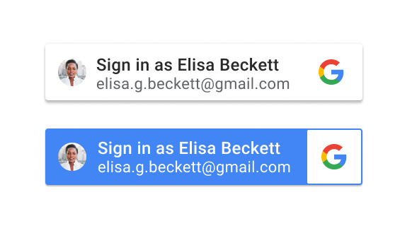 Personalized Sign in with Google button, displayed in a blue or white background