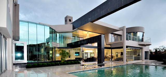 Modern home, terrace and swimming pool 