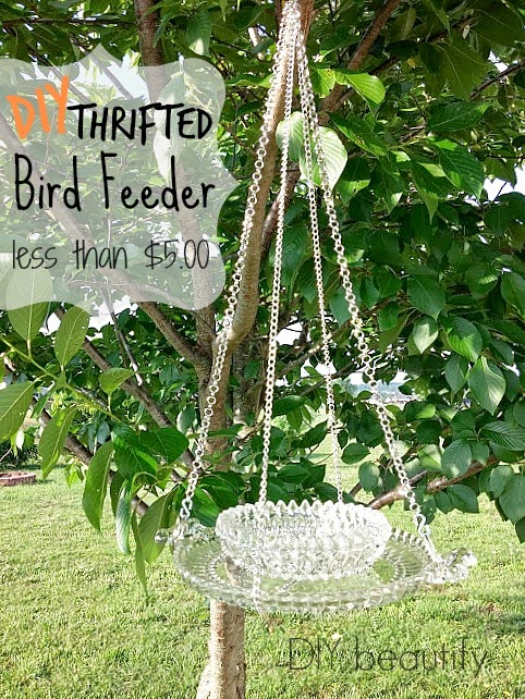 Get the tutorial for this Thrifted Bird Feeder made with crystal plates at DIY beautify.