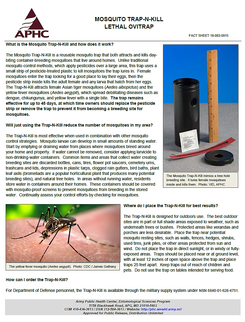 MOSQUITO TRAPNKILL LETHAL OVITRAP By Military Health System Communi