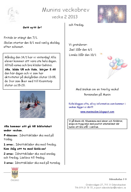 Muninsidan Veckobrev vecka 2