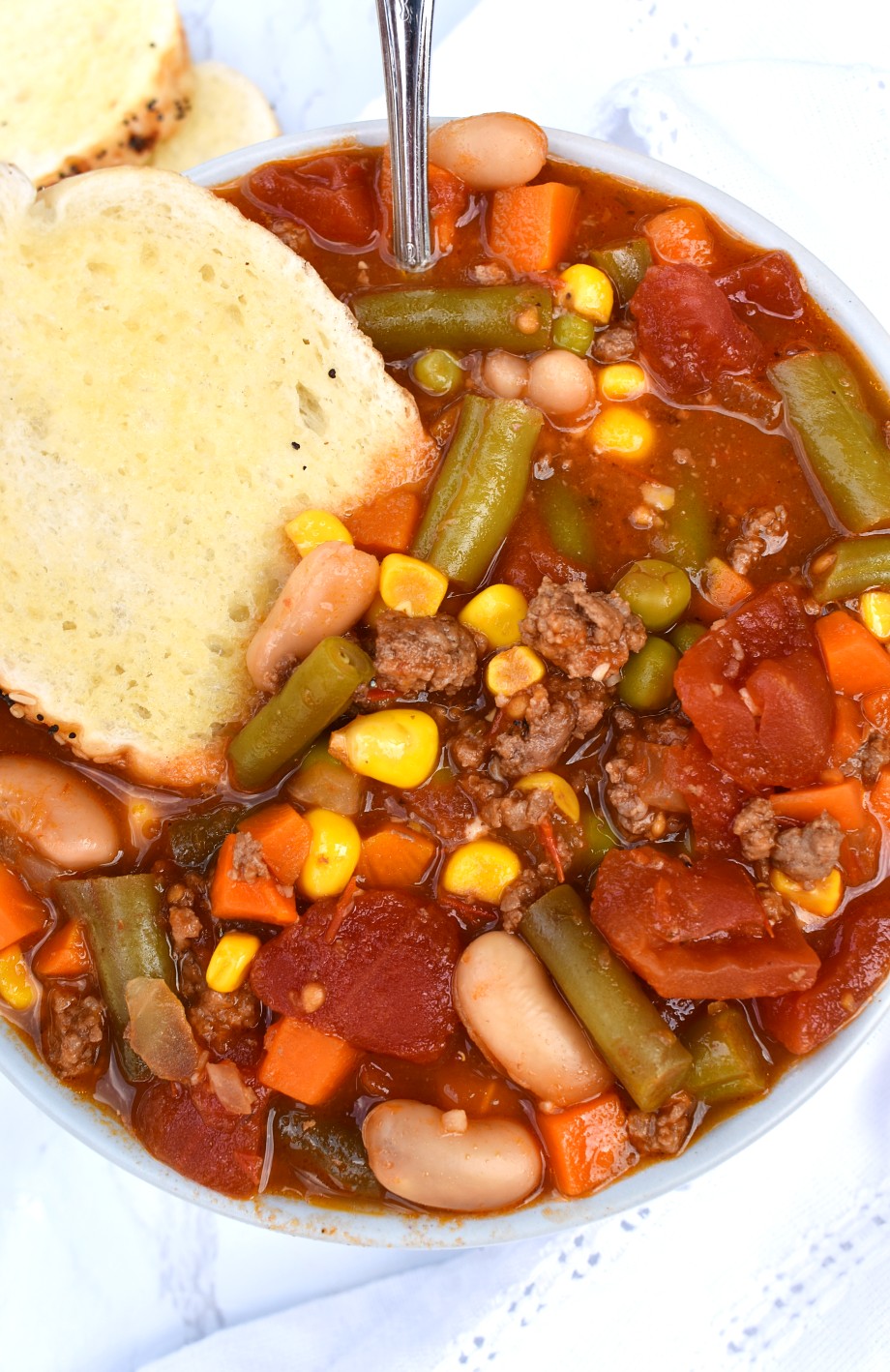 Beef Vegetable Soup with Garlic Toast