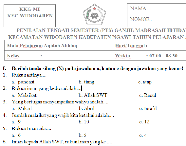 Download Soal Aqidatul Awam Soal Terpadu