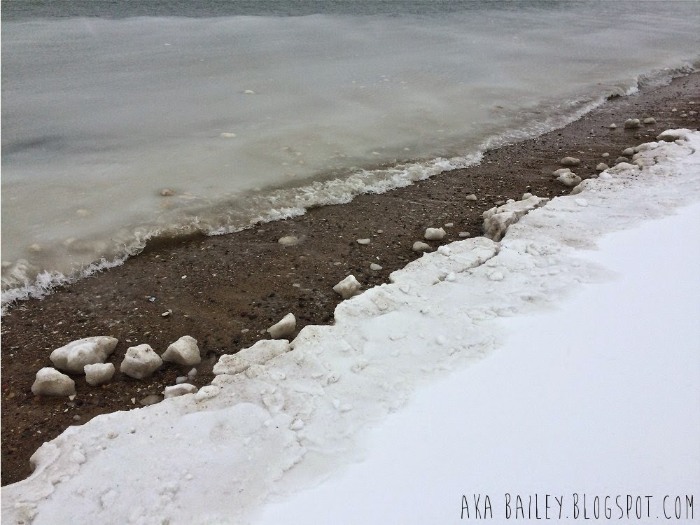 The snowy shore at Revere Beach in the winter
