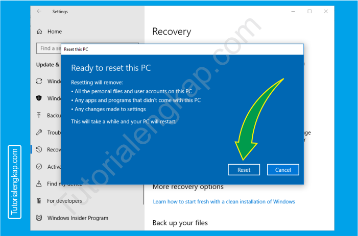 8 tutorialengkap Cara reset windows 10 untuk mengembalikan ke pengaturan default