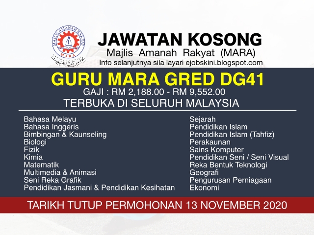 Jawatan Kosong Guru Mara Gred Dg41 November 2020