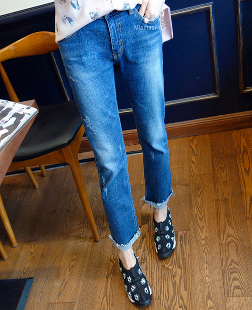 [Miamasvin] Cuffed Straight Cut Jeans KSTYLICK Latest Korean