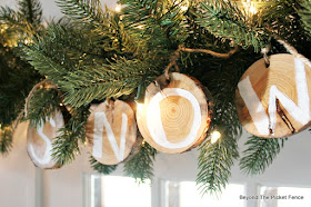 giveaway, garland, Christmas, wood slices, let it snow, christmas ideas, rustic, snowflakes, fusion mineral paint, http://bec4-beyondthepicketfence.blogspot.com/2015/11/12-days-of-christmas-day-4-garland.html