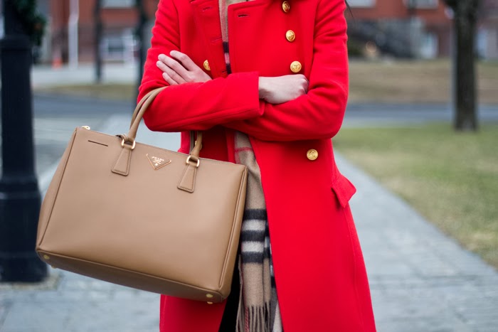 Red Coat and Checked Scarf - Elle Blogs