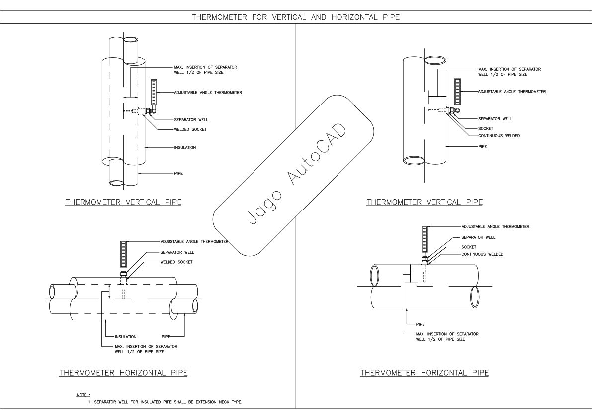 Download Thermometer Vertical and Horizontal for Pipe DWG AutoCAD Free