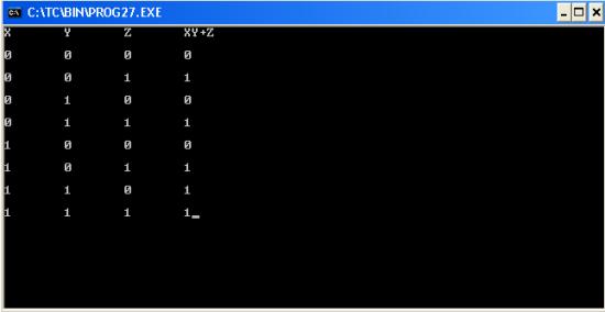 C program to print the truth table for XY+Z  