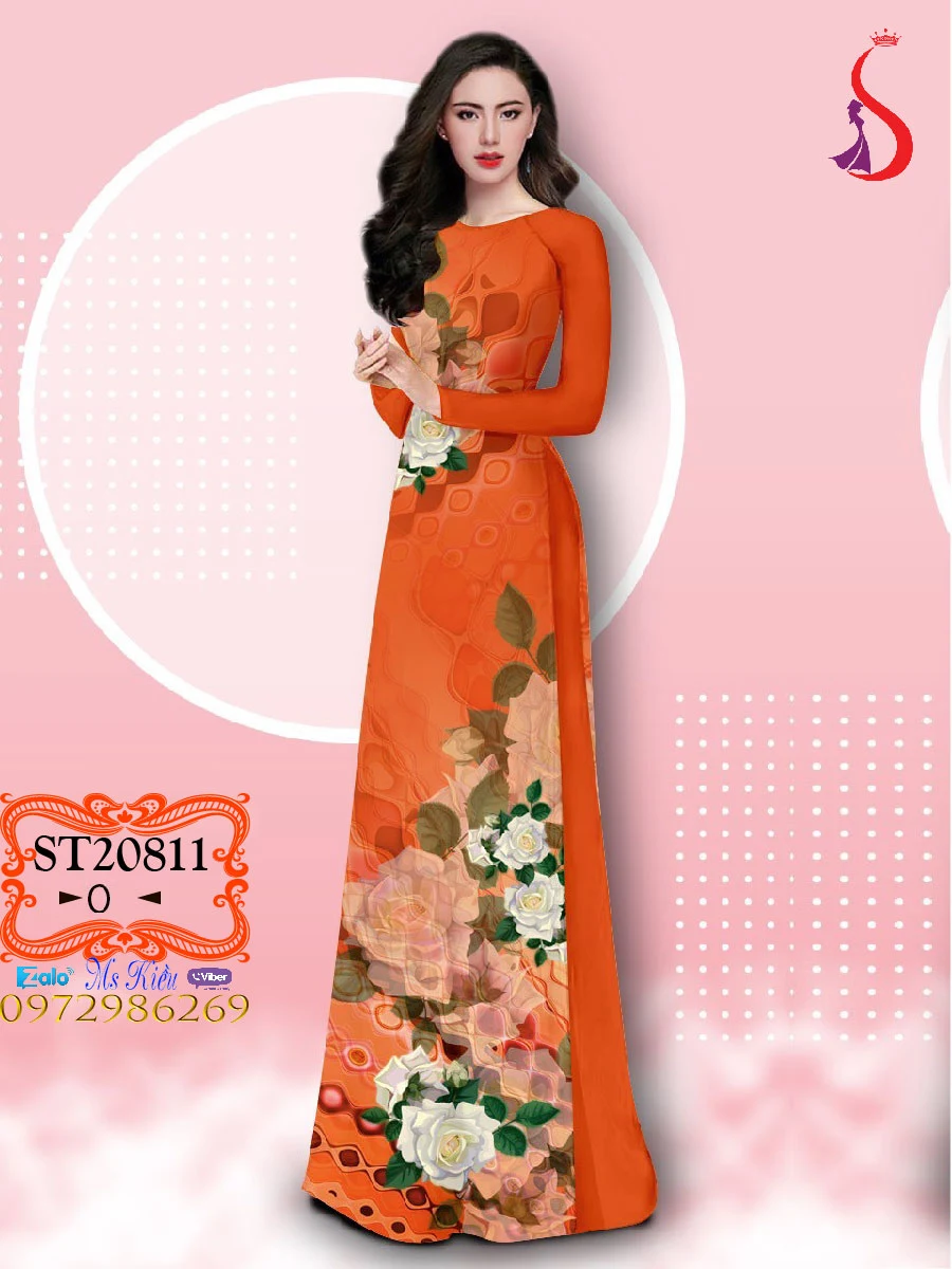 Tuyệt đẹp và rất thời trang với mẫu áo dài hoa hồng đẹp ST794811