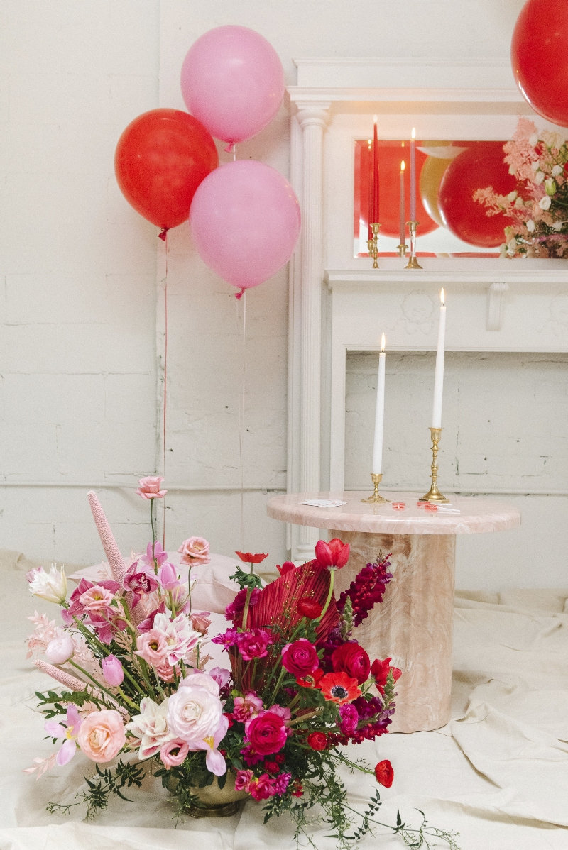 A Valentine's Day Party For Two - a stunning, creative party  to celebrate in a low-key way, for a small wedding, or bridal shower event! via @BirdsParty BirdsParty.com #valentinesday #valentinesdaywedding #wedding #pinkbridalshower #pinkwedding