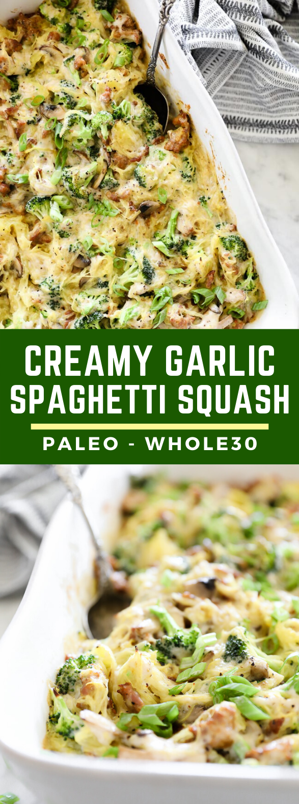 Creamy Garlic Spaghetti Squash Casserole (Paleo, Whole30 + Dairy-Free) #healthy #diet