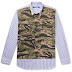 Junya Watanabe Button-Down Collar Panelled Camouflage and Striped Cotton Shirt