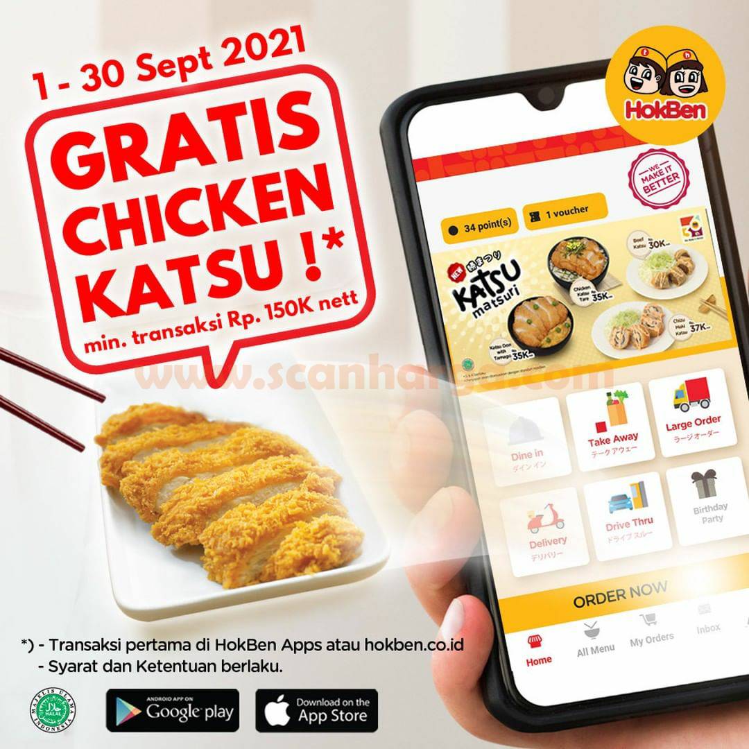 HOKBEN Promo Gratis Chicken Katsu khusus pemesanan via App