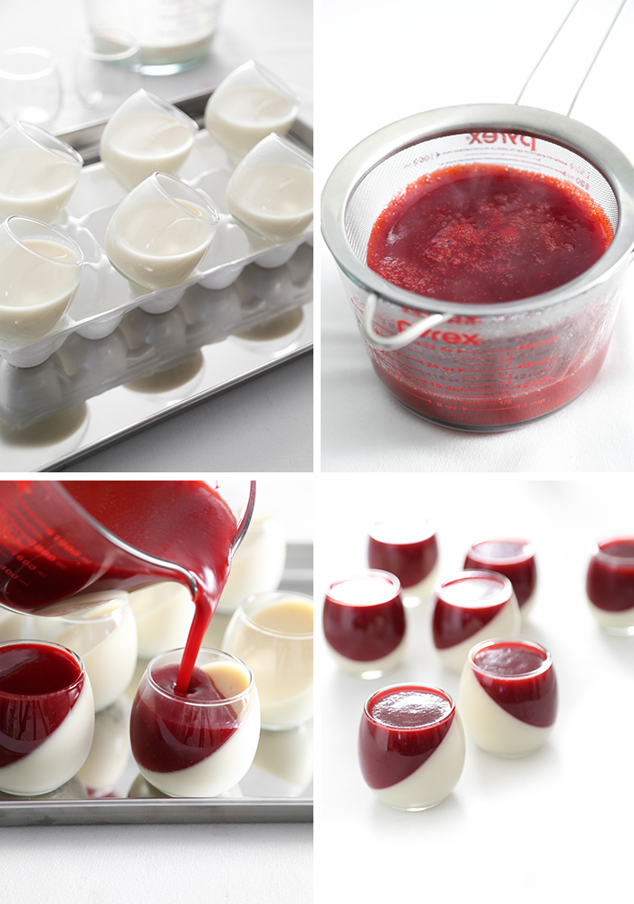 White Chocolate Panna Cotta with Champagne Spiked Coulis