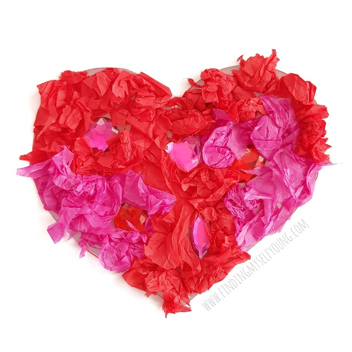 Valentine's Day Mobile using Tissue Paper Hearts - Mess for Less
