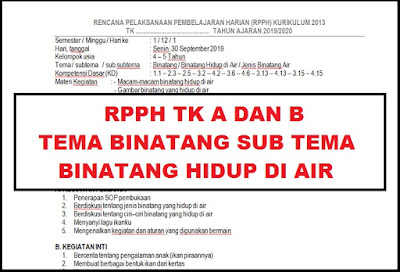 Rpph Tk Kelompok A Dan B Tema Binatang Sub Tema Binatang