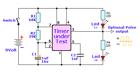 Free Circuit Diagrams: IC555 Tester Circuit