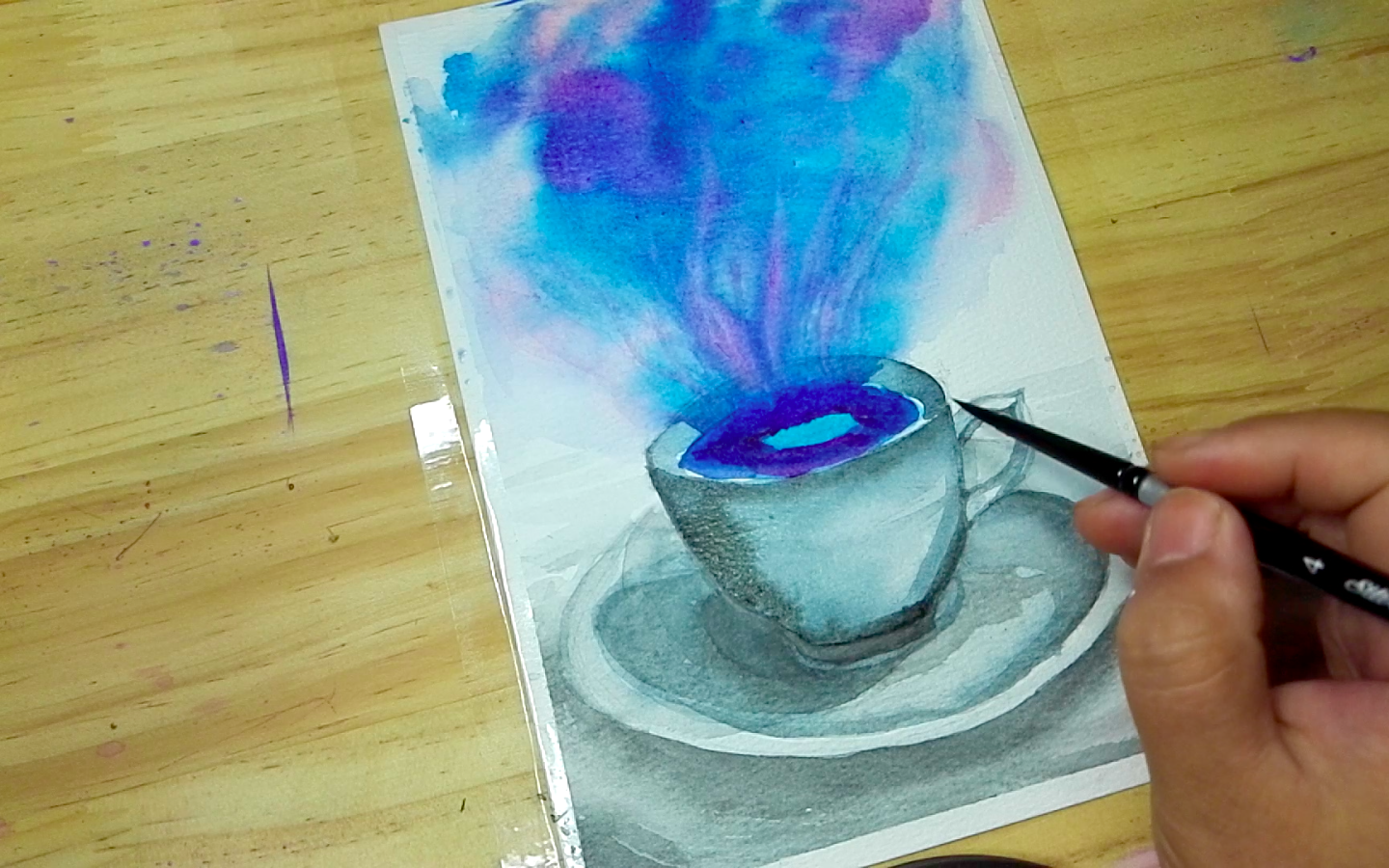 How to draw Galaxy Coffee with watercolor step by step tutorial