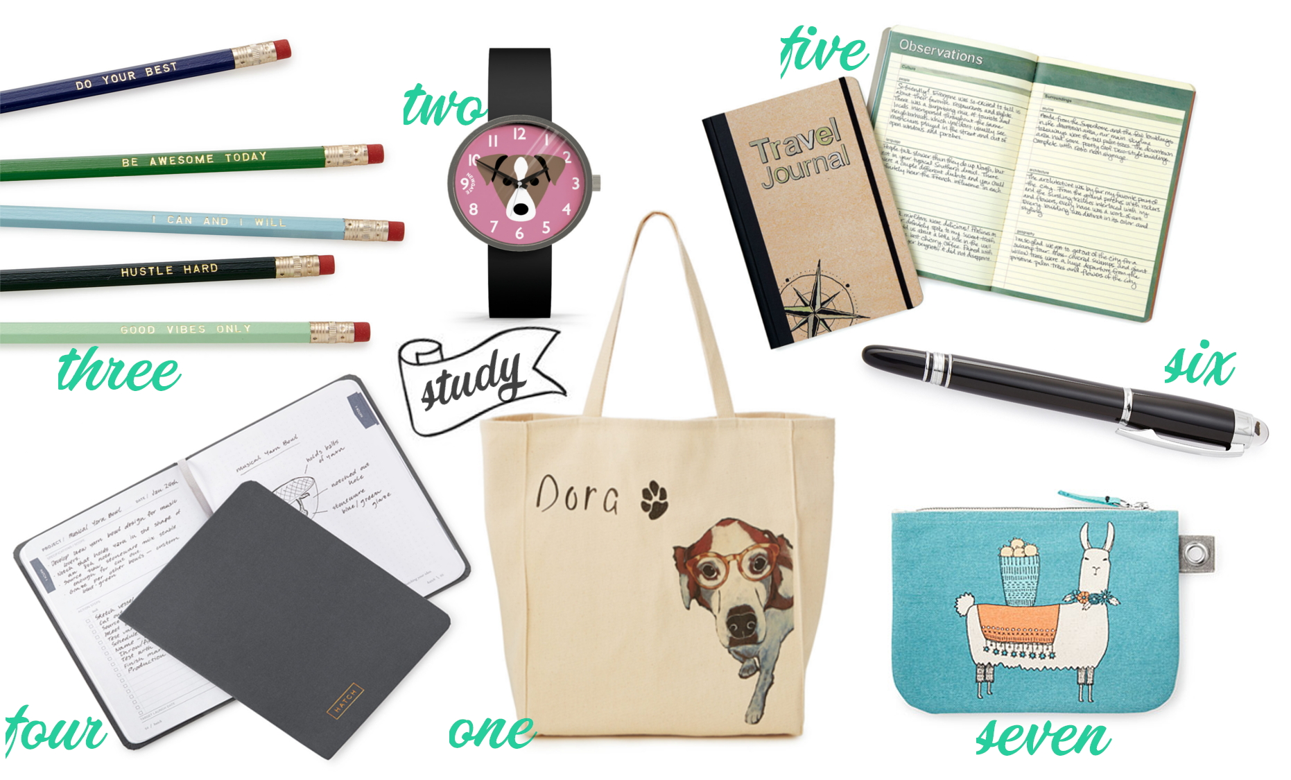 collage with the back-to-school wishlist featuring beautiful stationery by the uncommon goods