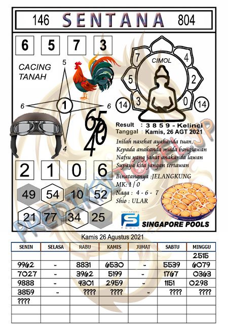 Syair Sentana SGP Hari Ini Kamis 26-08-2021