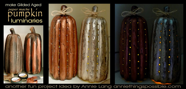 Annie Lang shares creative ideas and painting tips for making gilded paper mache pumpkin luminaries