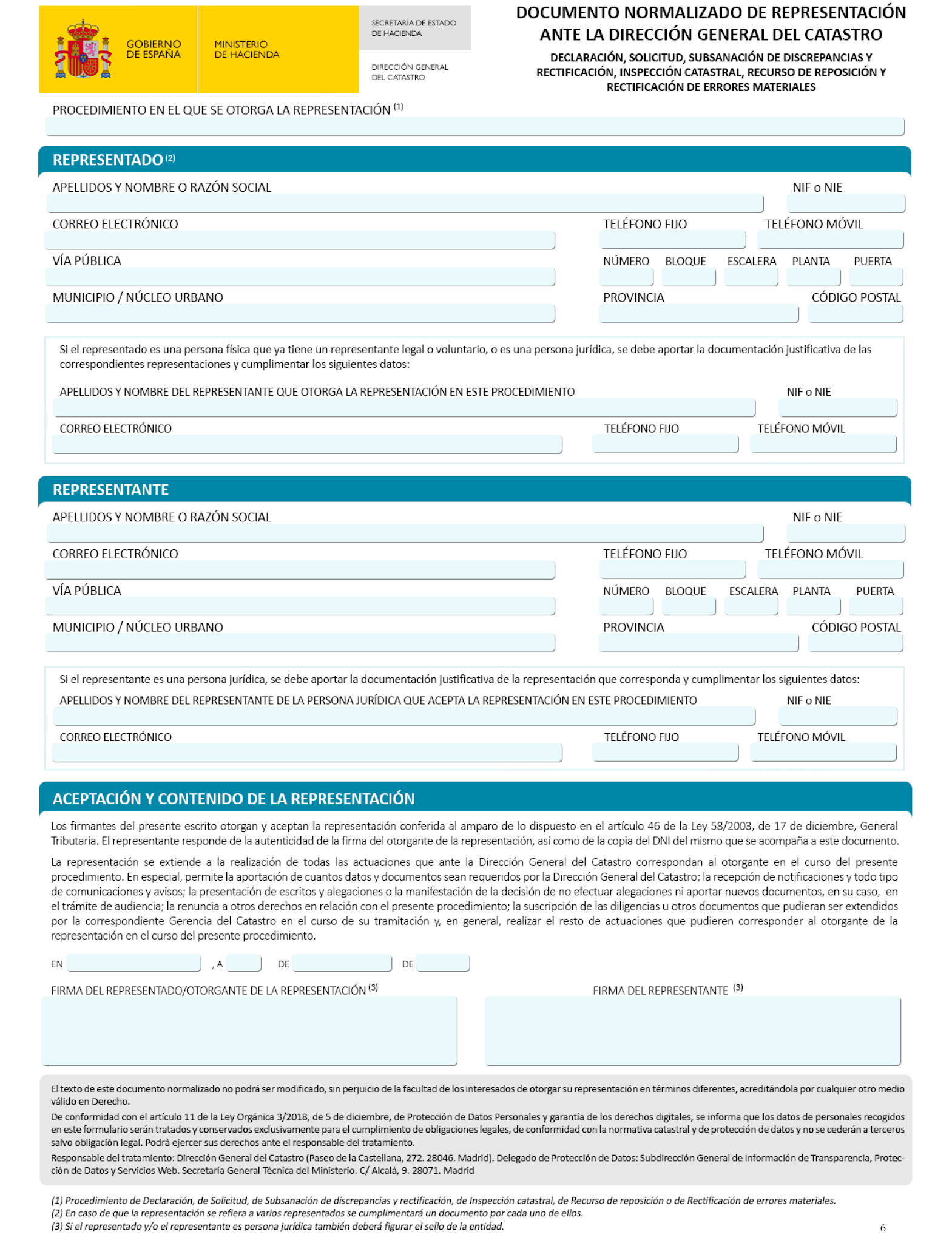 Novedades Catastrales Documento normalizado de representación en los Novedades Catastrales Documento normalizado de representación en los