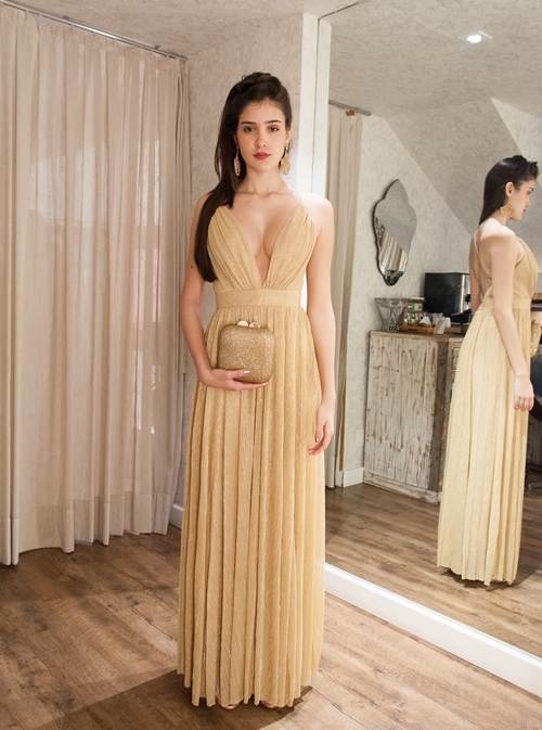 vestido longo para casamento dourado