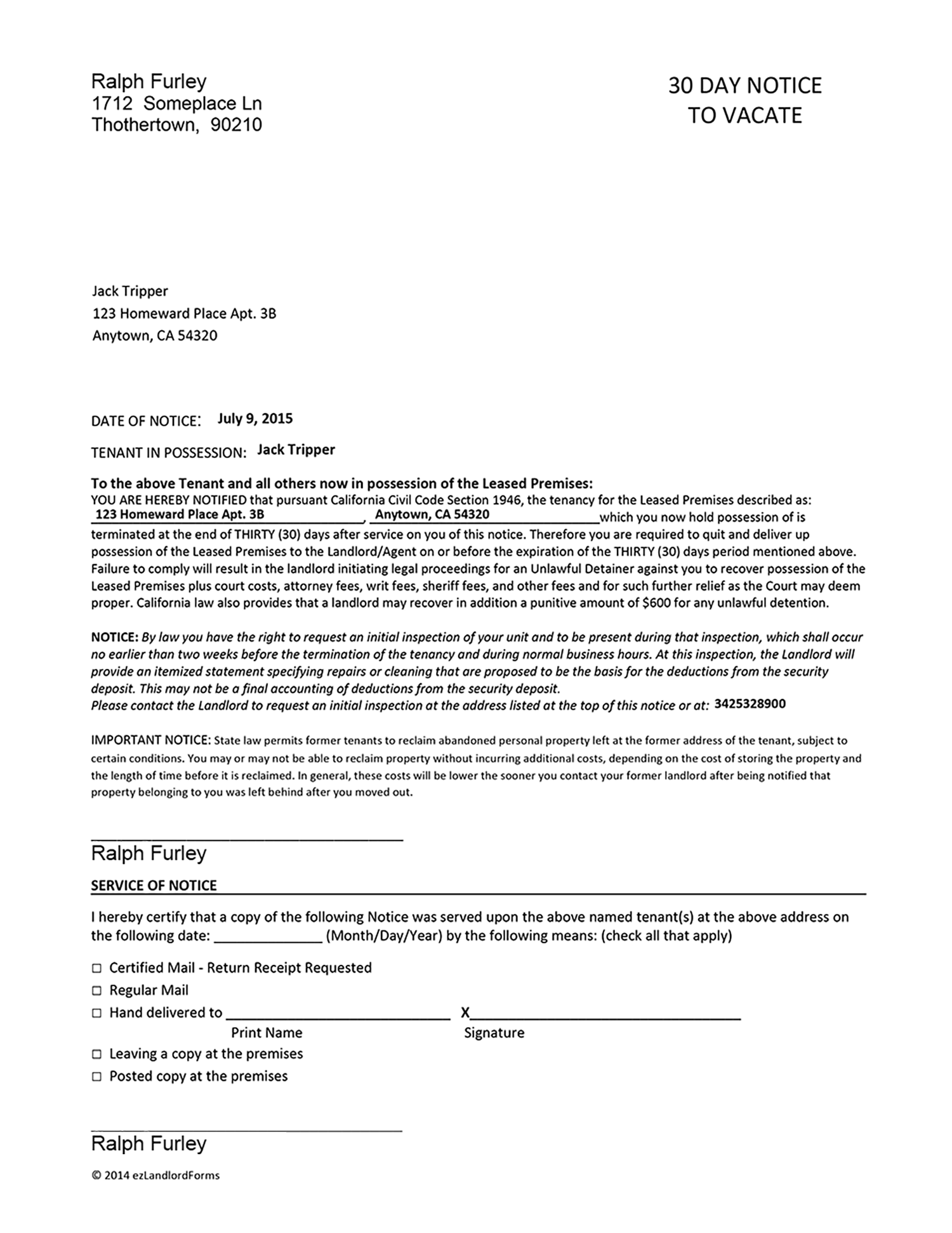 30 Day Notice To Vacate Letter To Tenant Template Resume Letter