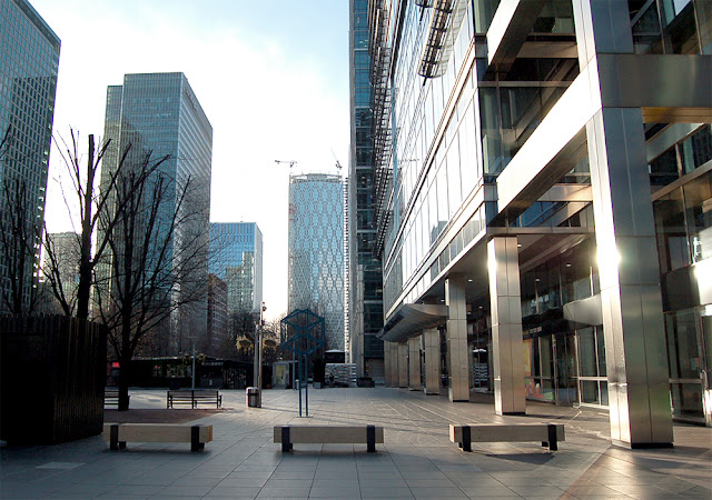 our oak & steel benches for Canary Wharf