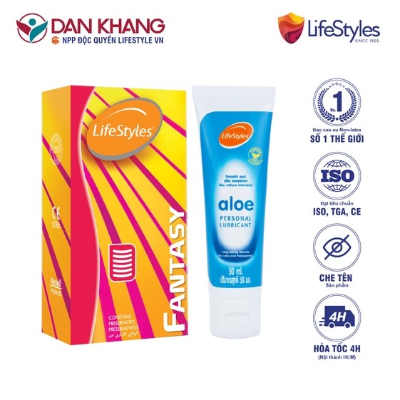 COMBO BAO CAO SU LIFESTYLES FANTASY (12 BAO/HỘP) + GEL BÔI TRƠN LIFESTYLES ALOE LUBRICANT 50ML