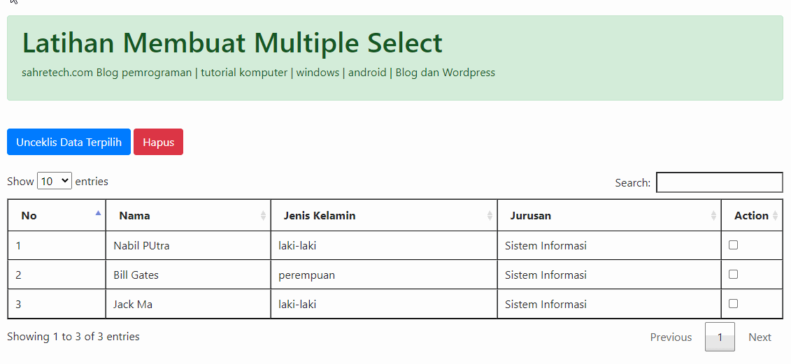 Cara Membuat Multiple Checkbox dan Proses Datanya pada Datatable dengan ...