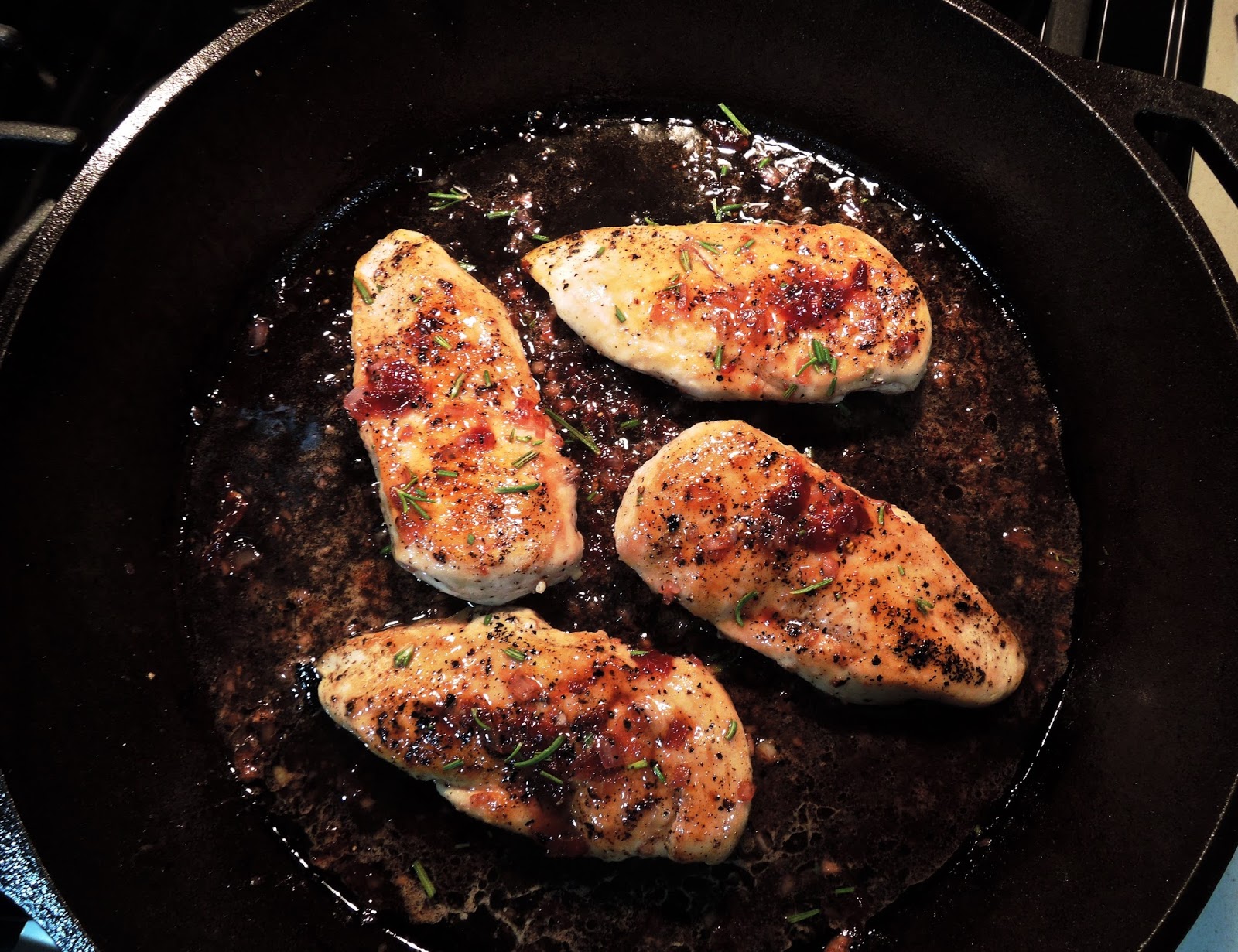 The Briny Lemon PanSeared Chicken with Cherry PreservesBrandy Sauce