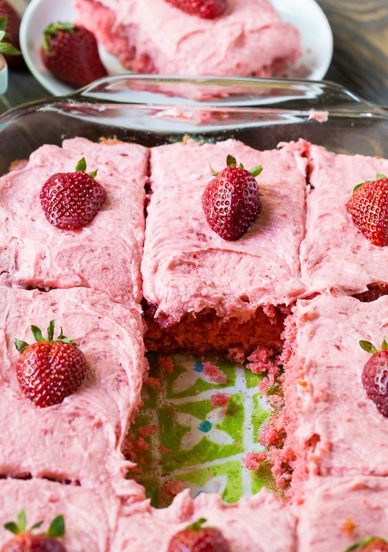 Strawberry Sheet Cake Food Easy Father