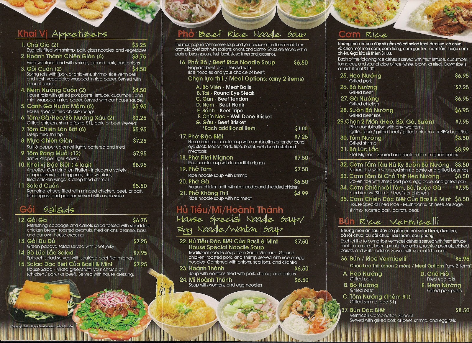 Camarillo food menus Basil & Mint Vietnamese Cafe