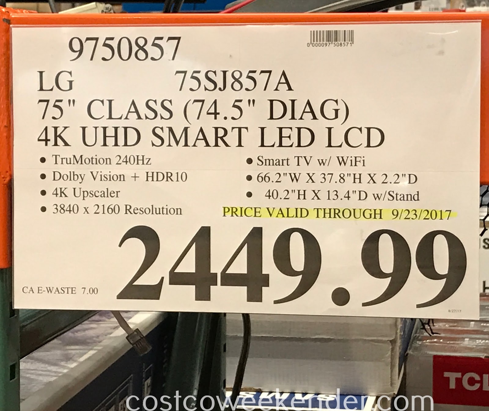 LG 75SJ857A 75" 4K UHD LED LCD TV Costco Weekender