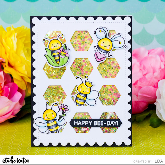 Queen Bee Birthday Shaker Card | Studio Katia