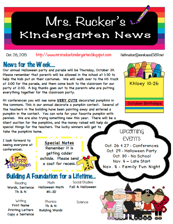 Mrs. Rucker's Kindergarten News: Newsletter